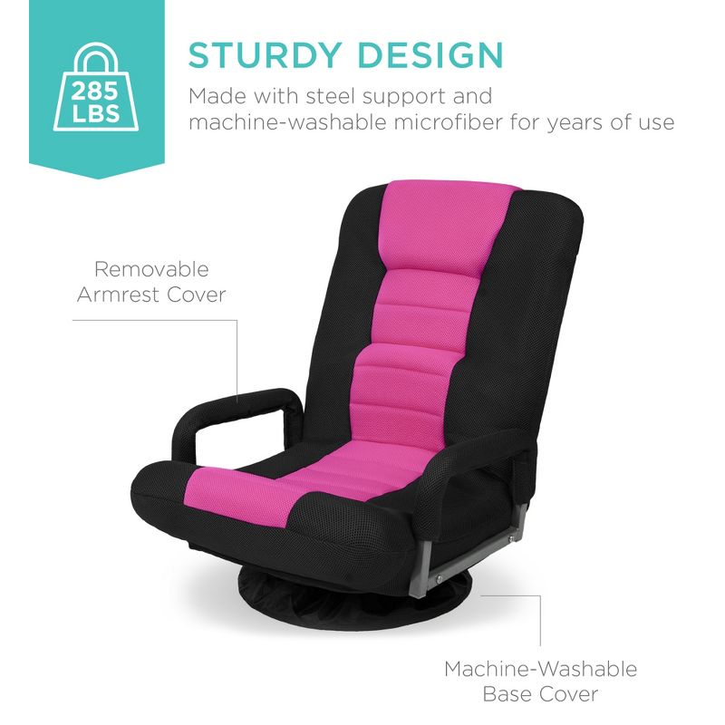 Best Choice Products 360-Degree Swivel Gaming Floor Chair w/ Armrest Handles, Foldable Adjustable Backrest - Pink