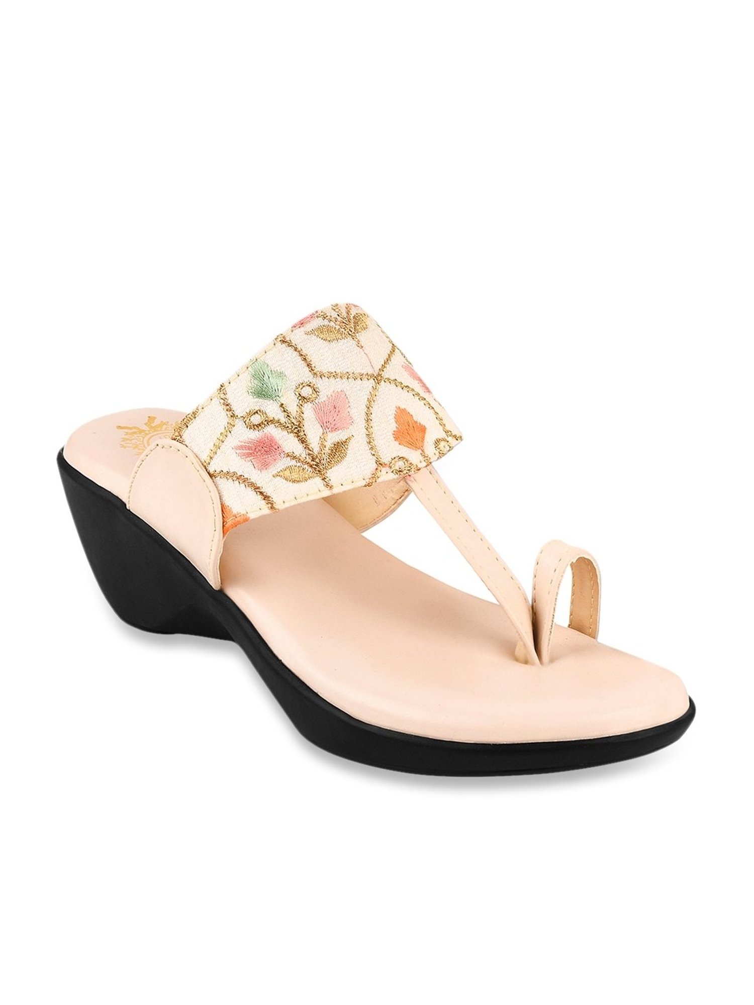 Shoetopia Women's Beige Toe Ring Wedges