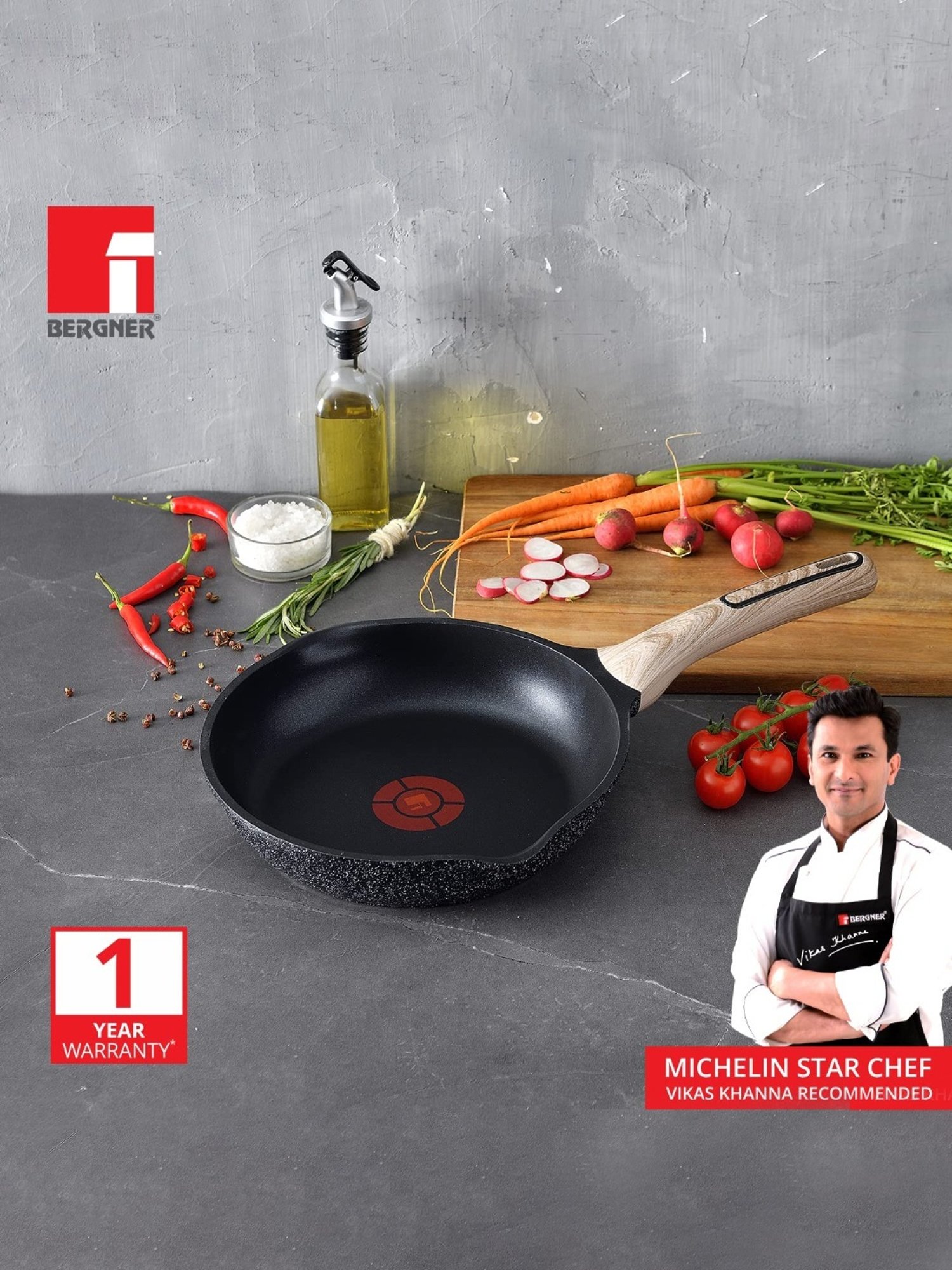 Bergner Grey Triply Marble Induction Base Frypan - 20cm (1.2L)