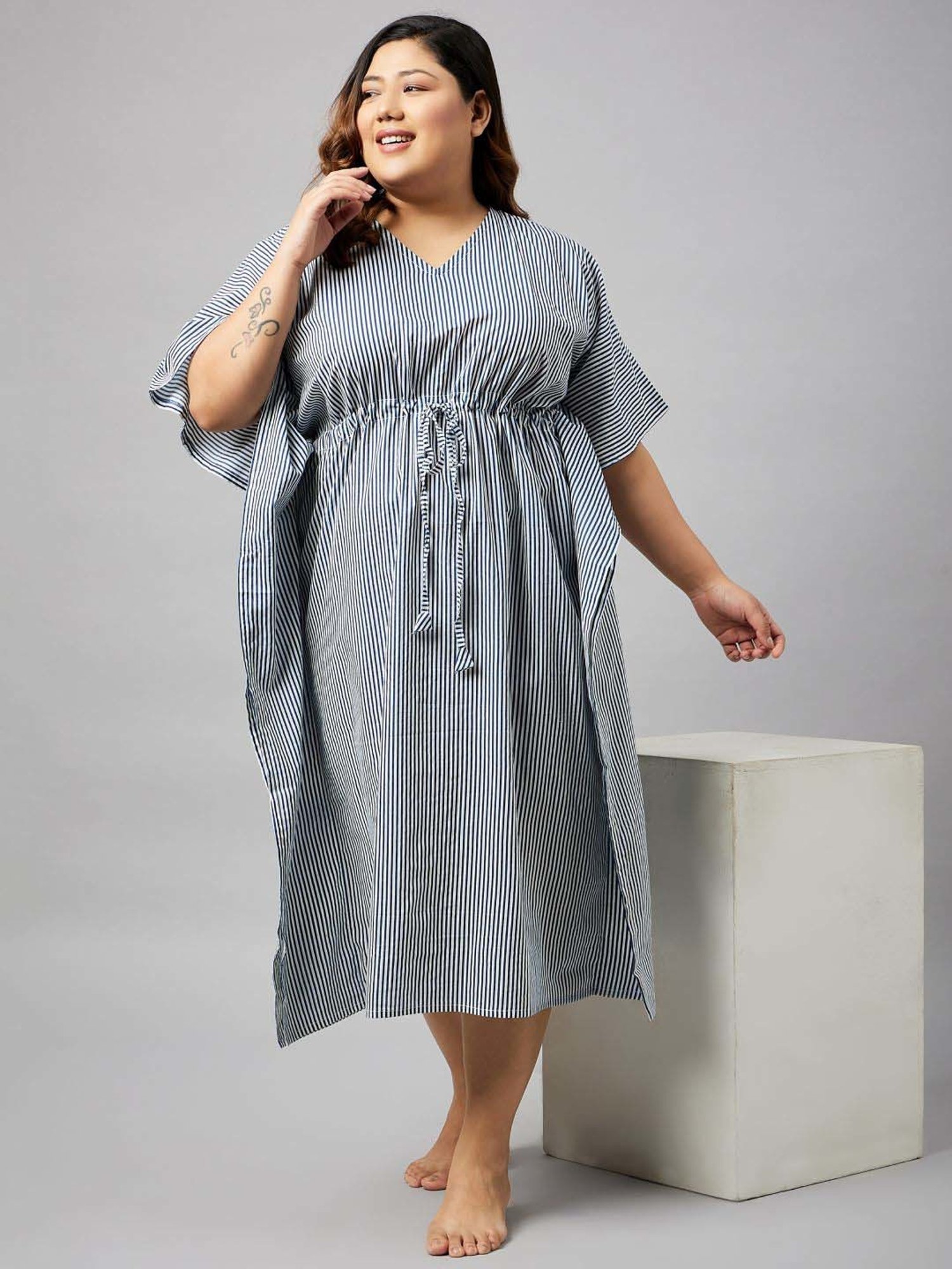 Secrets By ZeroKaata Blue Cotton Printed Kaftan