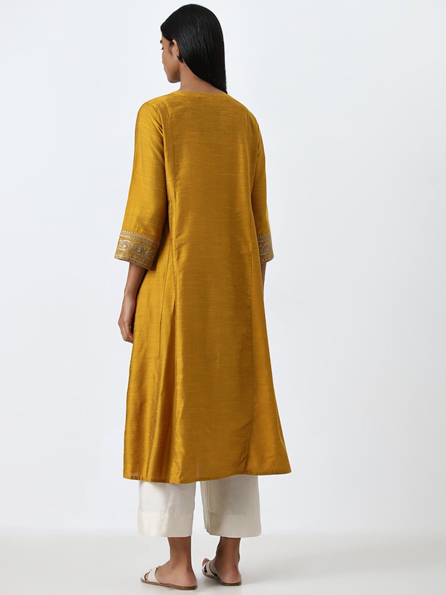Utsa by Westside Mustard Embellished A-Line Kurta