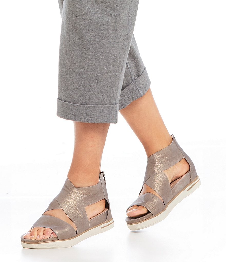 Eileen Fisher Sport Suede Criss Cross Banded Wedge Platform Sandals