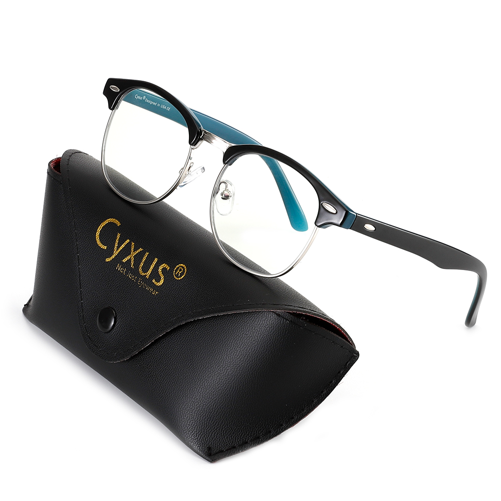 Cyxus Blue Light Blocking Computer Glasses Anti Eyestrain Headaches UV, Semi-Rimless Black Frame