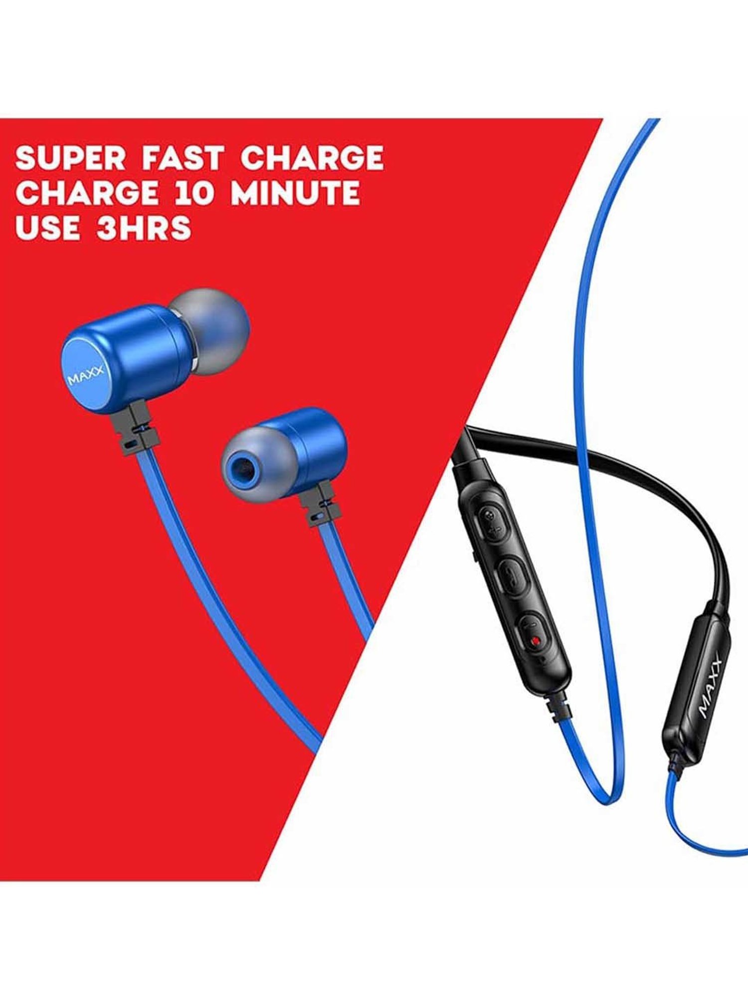 Maxx NX2 Wireless Neckband with Rapid Charge (Black/Blue)