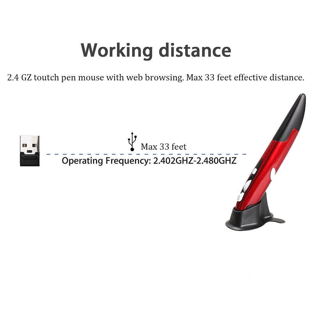 Red 2.4G USB Portable Handheld Wireless Optical Trackball Pen Mouse Laptop PC