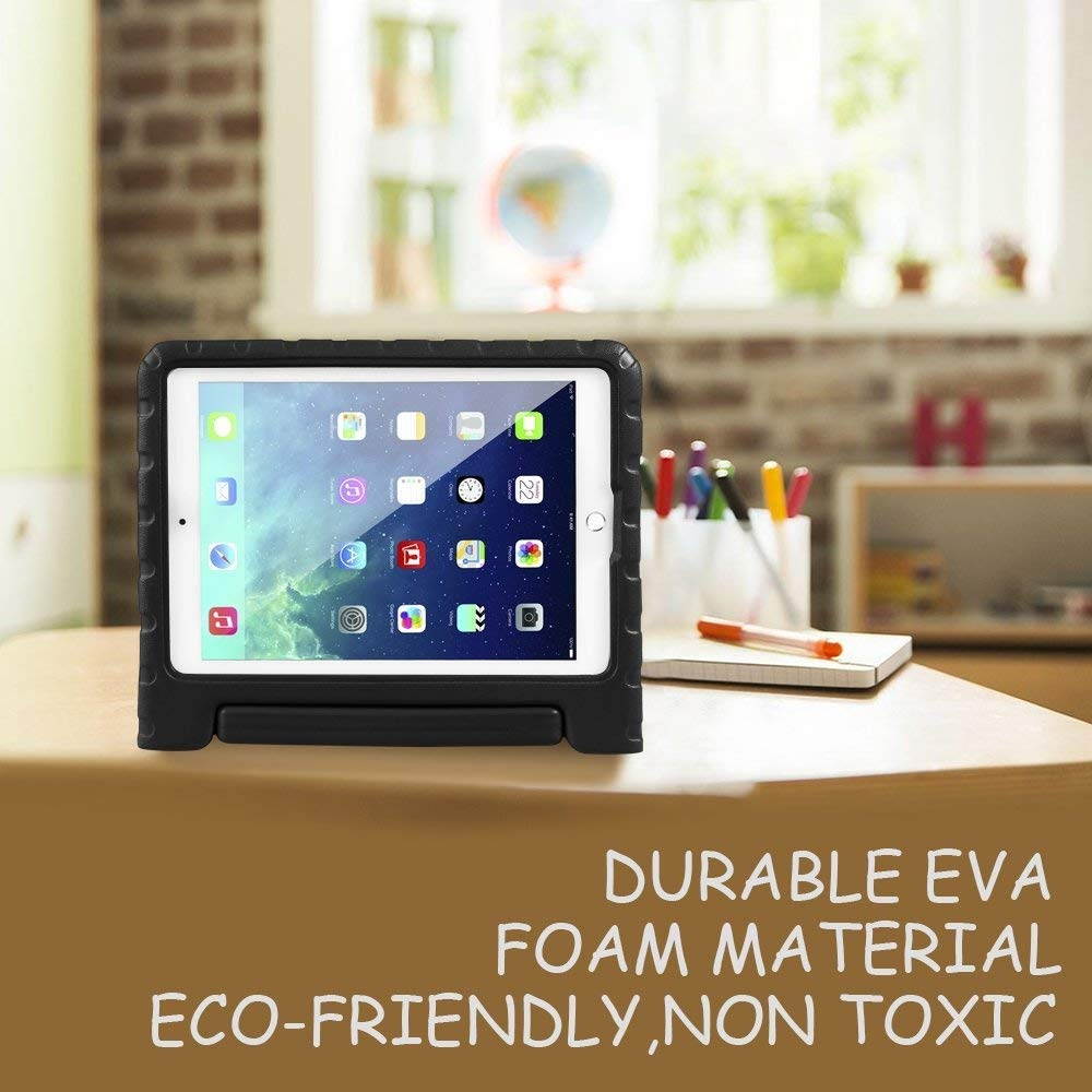 KIQ Kids Case for iPad Air 2, EVA Shockproof Bumper Impact Resistant Hard Cover Stand Foam Case for Apple iPad Air (2nd Generation, 9.7-inch) (Black)