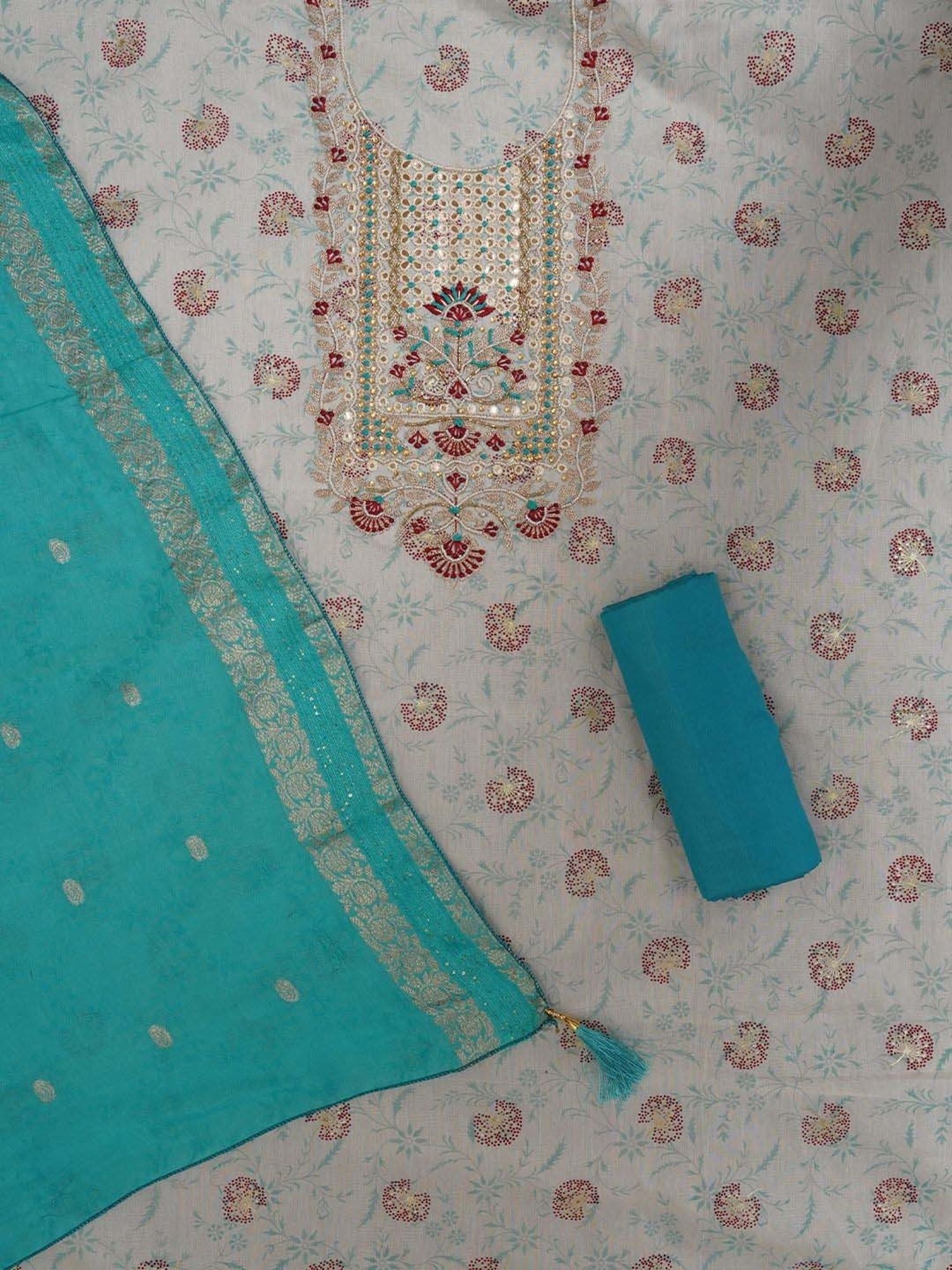 Jaipur Kurti Off-White Embellished Unstitched Dress Material