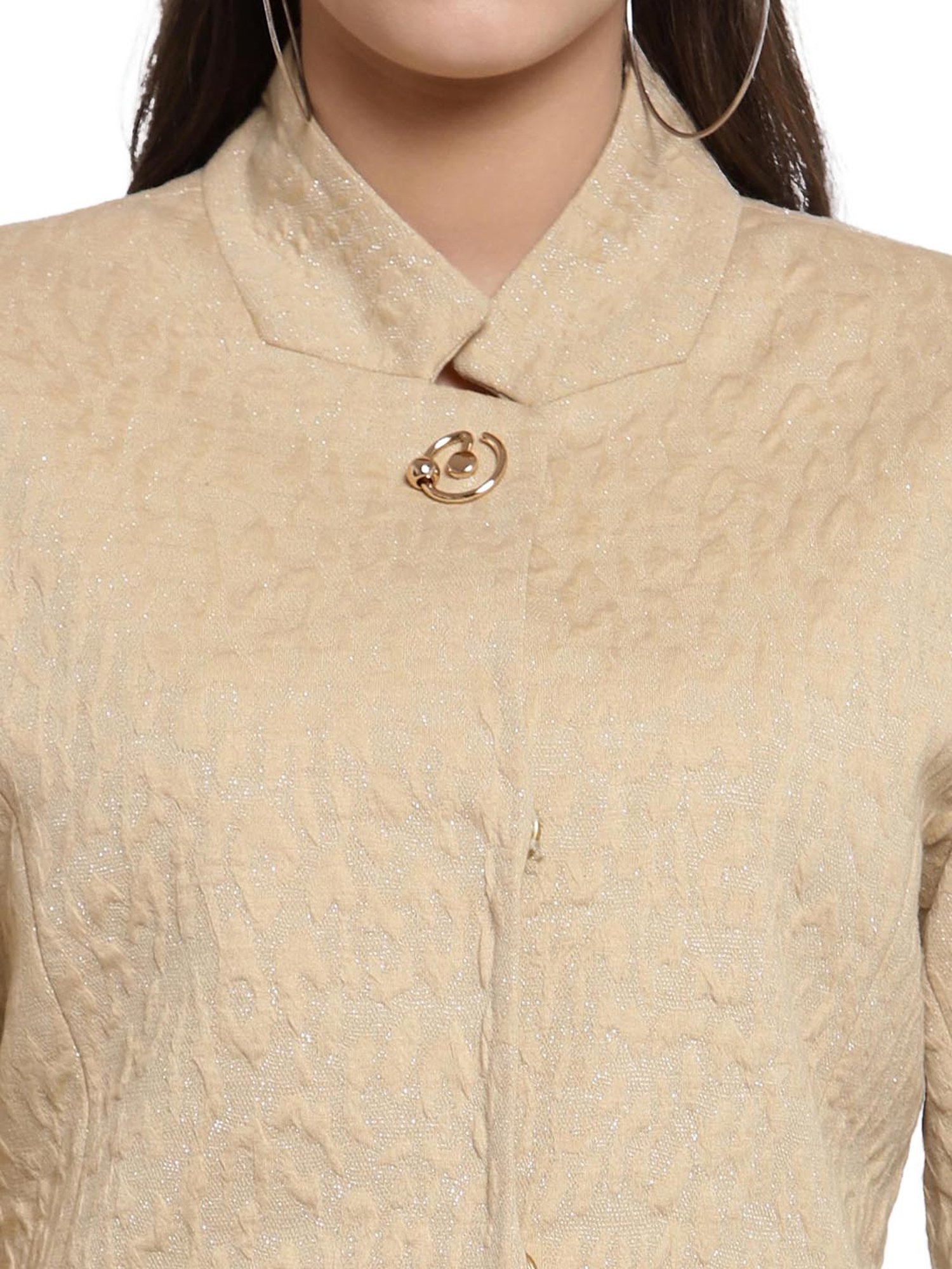 Juelle Beige Jacquard Full Sleeves Coat