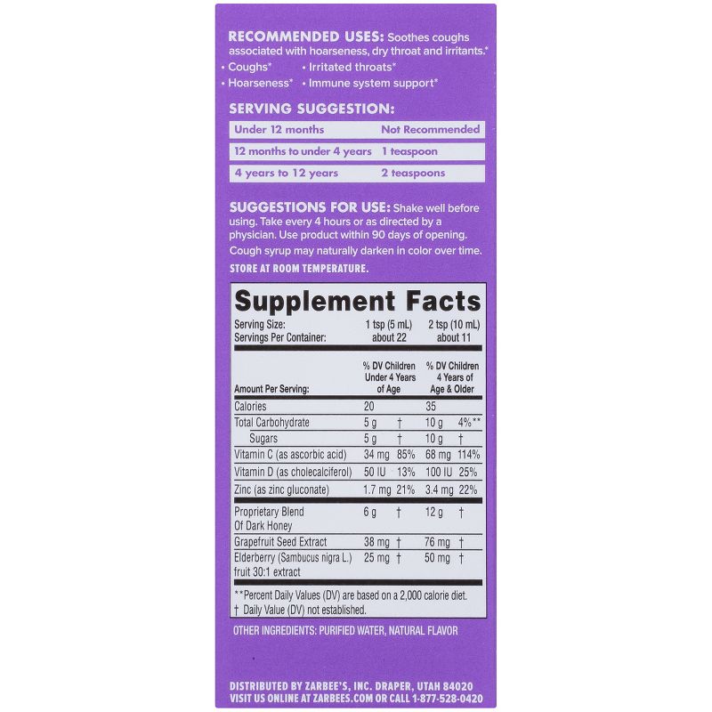 Zarbee's Naturals Children's Cough Syrup & Immune Support Liquid - Natural Berry - 4 fl oz