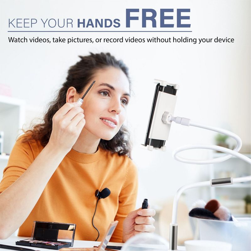 [Upgraded] Insten Phone Holder Stand Lazy Gooseneck Mount 50" Long Arm Aluminum Flexible 360 Clamp Clip for iPhone Cell Phone Tablet Bed Desktop White