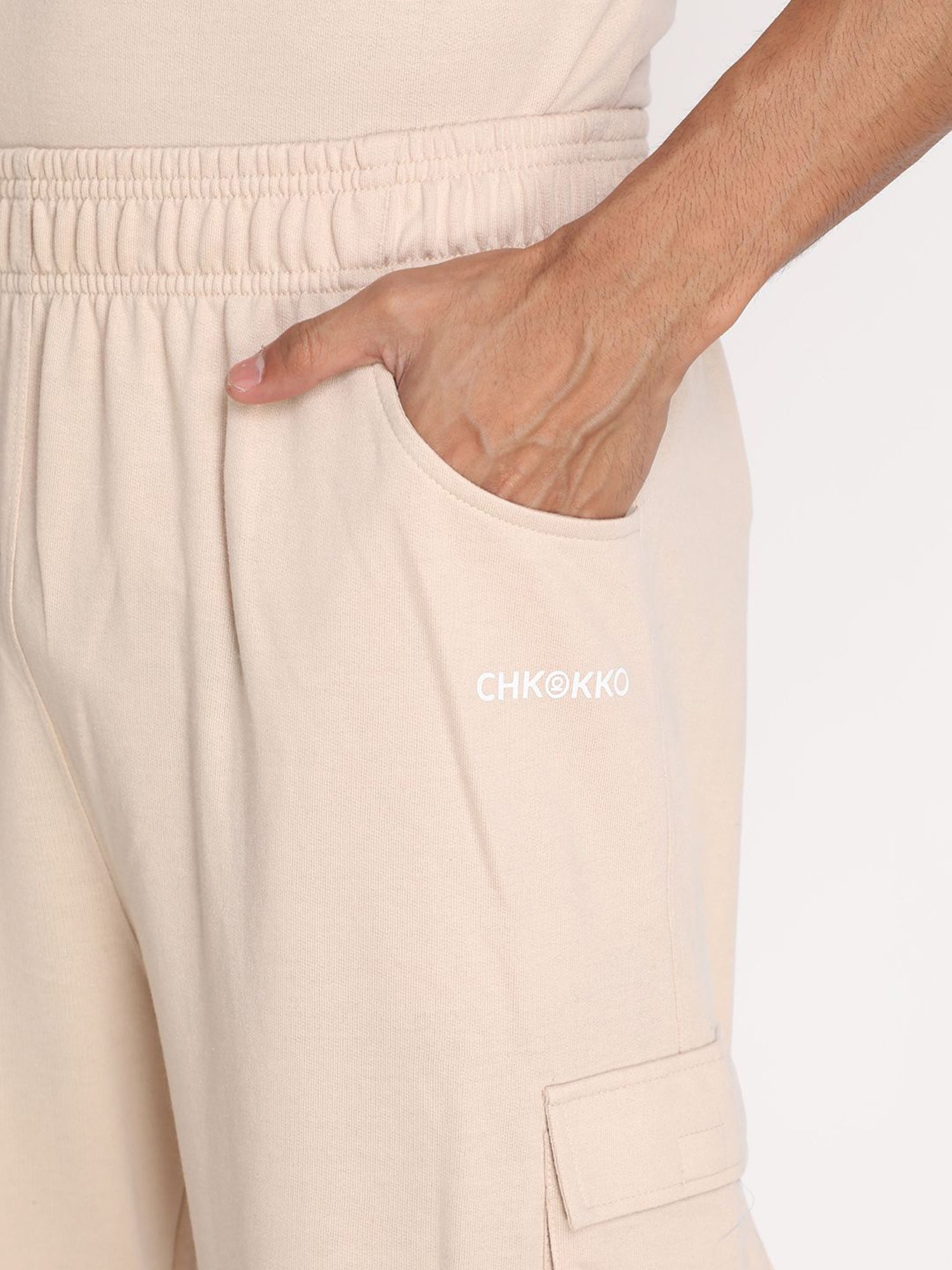 Chkokko Pastel Beige Cotton Relaxed Fit Track Pants