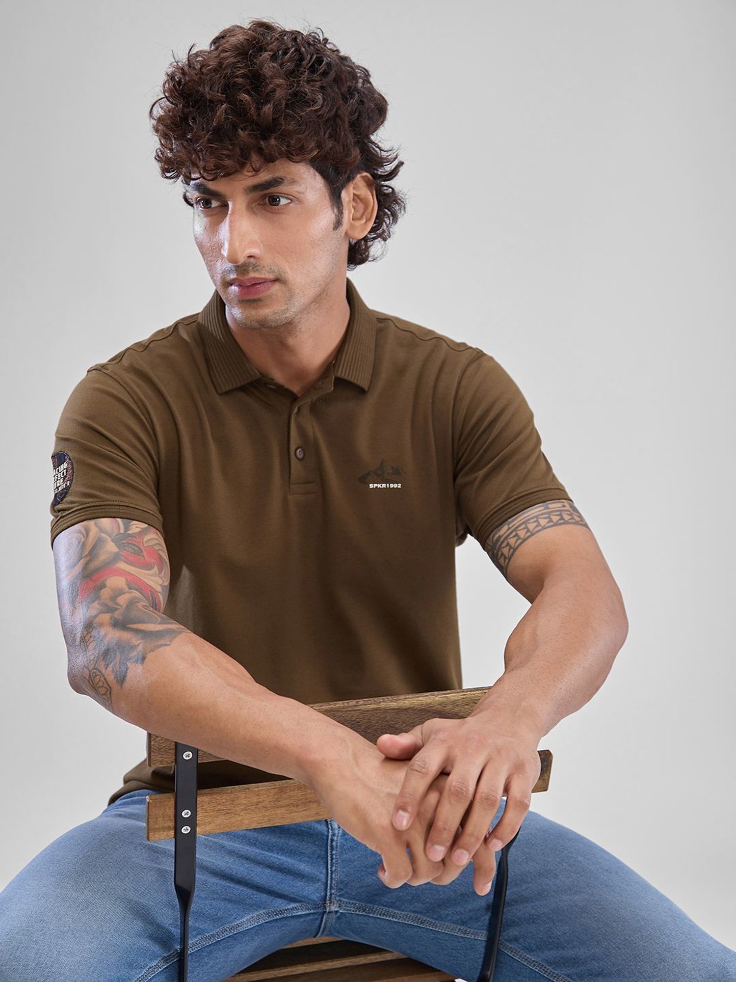 Spykar Green Slim Fit Polo T-Shirt