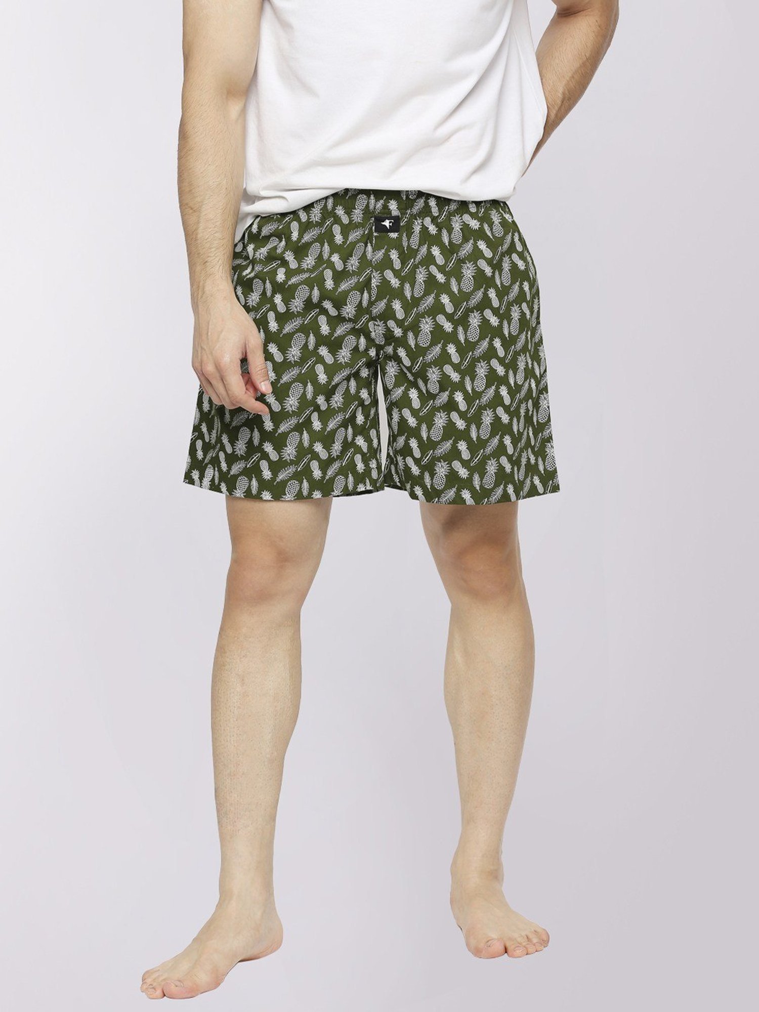 Frenchie Olive Green Cotton Relaxed Fit Printed Boxers
