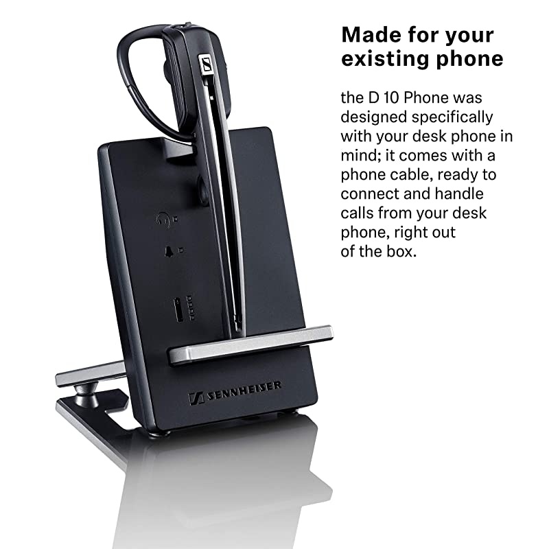 D 10 Phone (506410) Single-Sided Wireless DECT Headset for Direct Desk Phone Connection, with Noise Cancelling Microphone (Black)