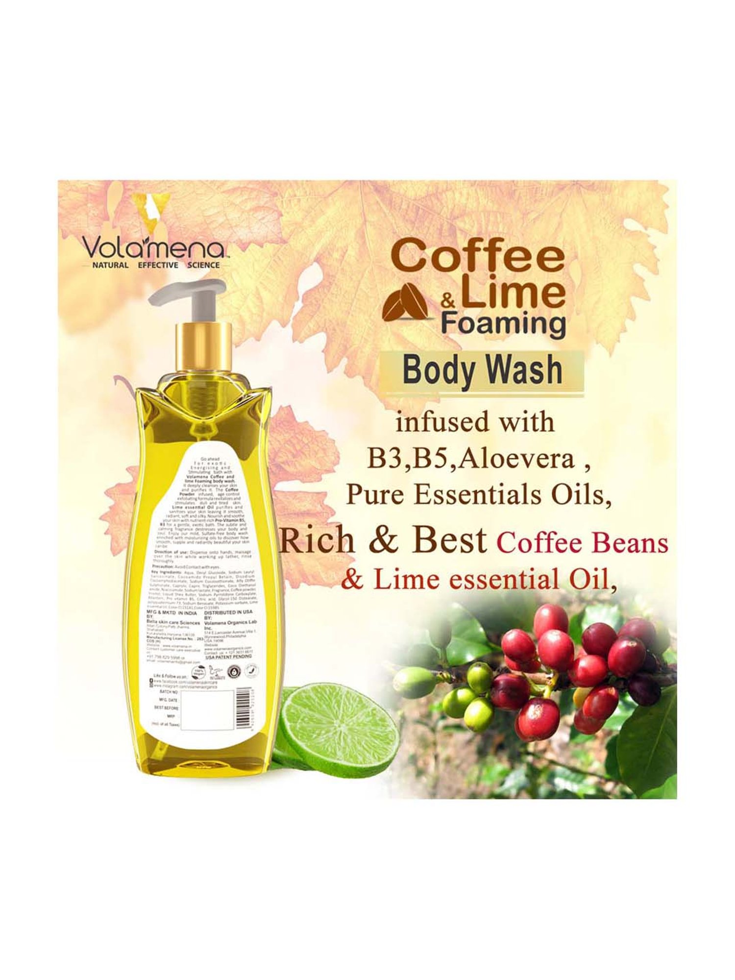 Volamena Coffee And Lime Foaming Body Wash - 300 ml