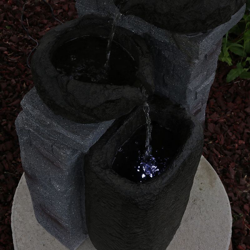 Sunnydaze Outdoor Polyresin Solar Powered Stone Bowls Water Fountain with LED Lights and Backup Battery - 30"