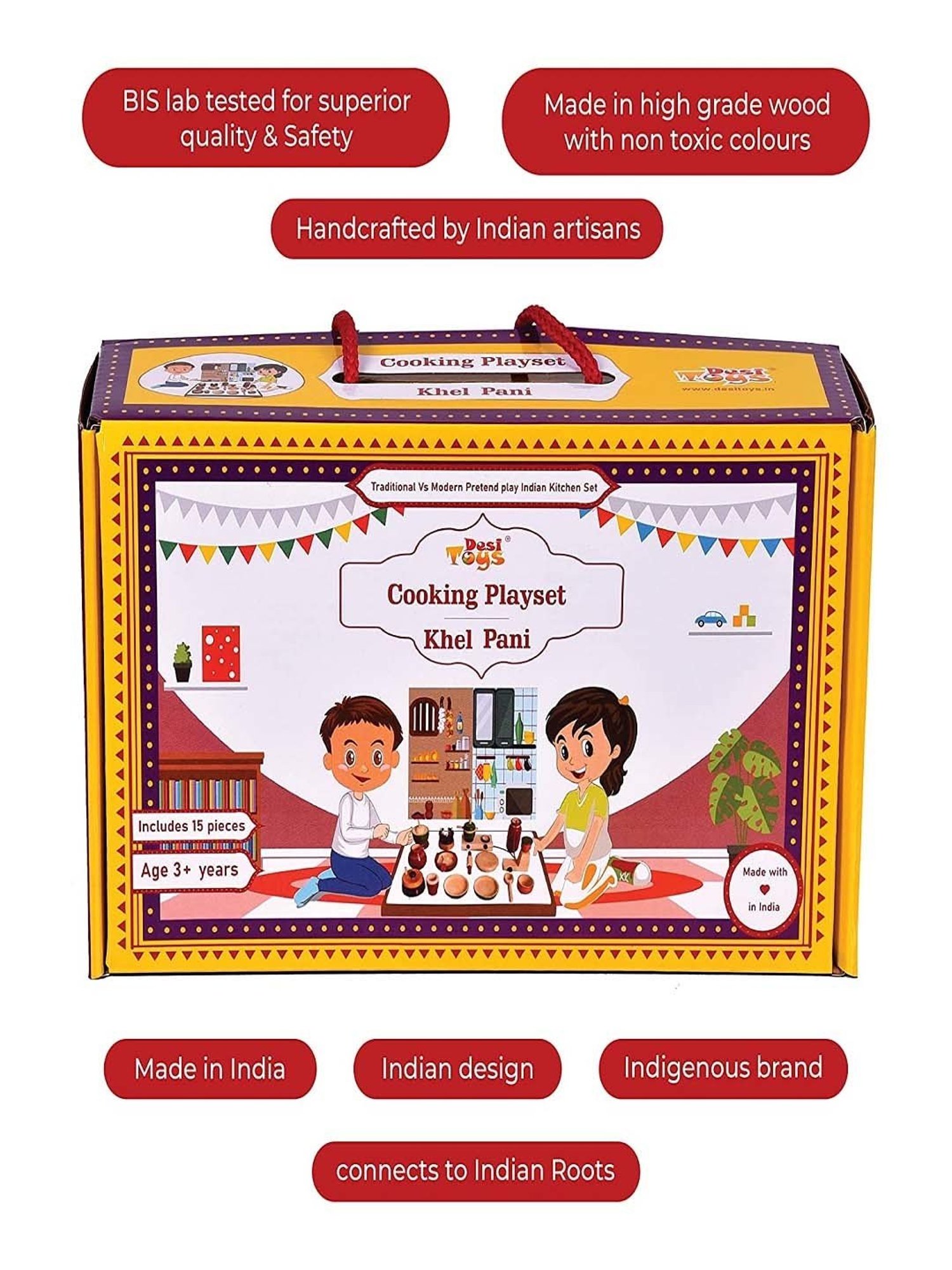 Desi Toys Kids Multicolor Wooden Kitchen Pretend Playset