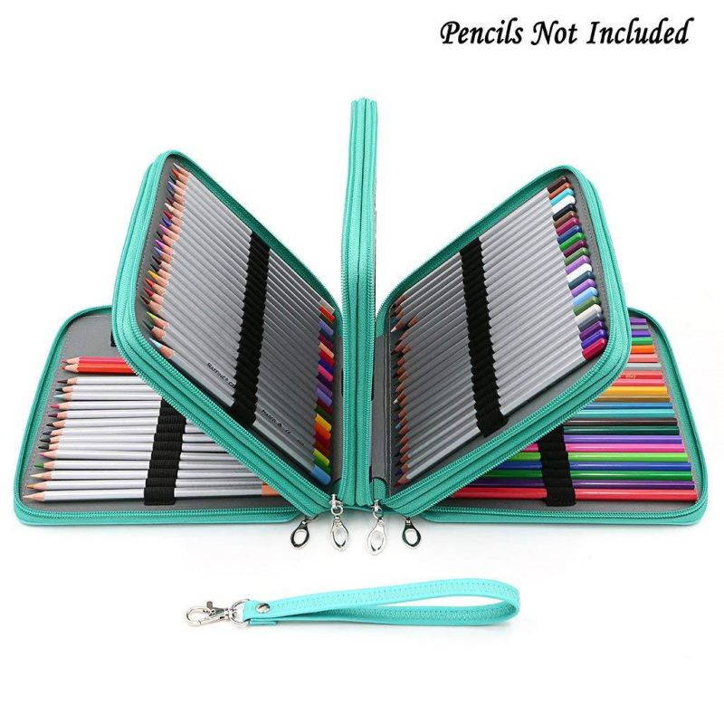 BTSKY 160 Slots Colored Pencil Organizer - Deluxe PU Leather Pencil Case Holder (Green)