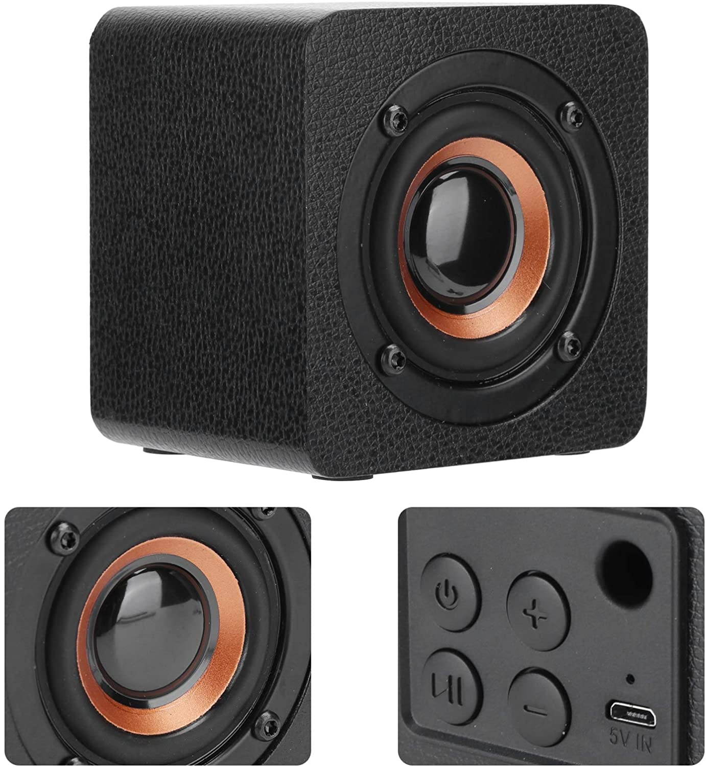 01 Wireless Wood Durable Bluetooth Speaker, Loudspeaker, 3W Lightweight for Bathroom Home(Black Skin Pattern)