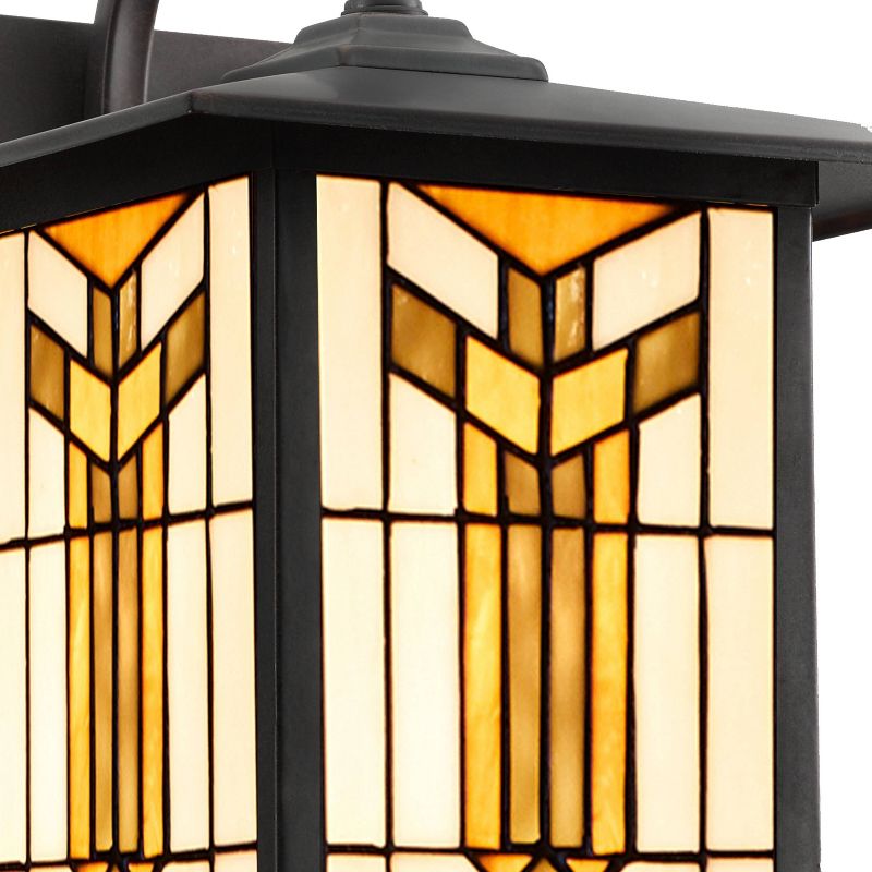 11.75" 1-Light Prairie Craftsman Style Stained Glass Outdoor Lantern Wall Sconce Bronze - River of Goods