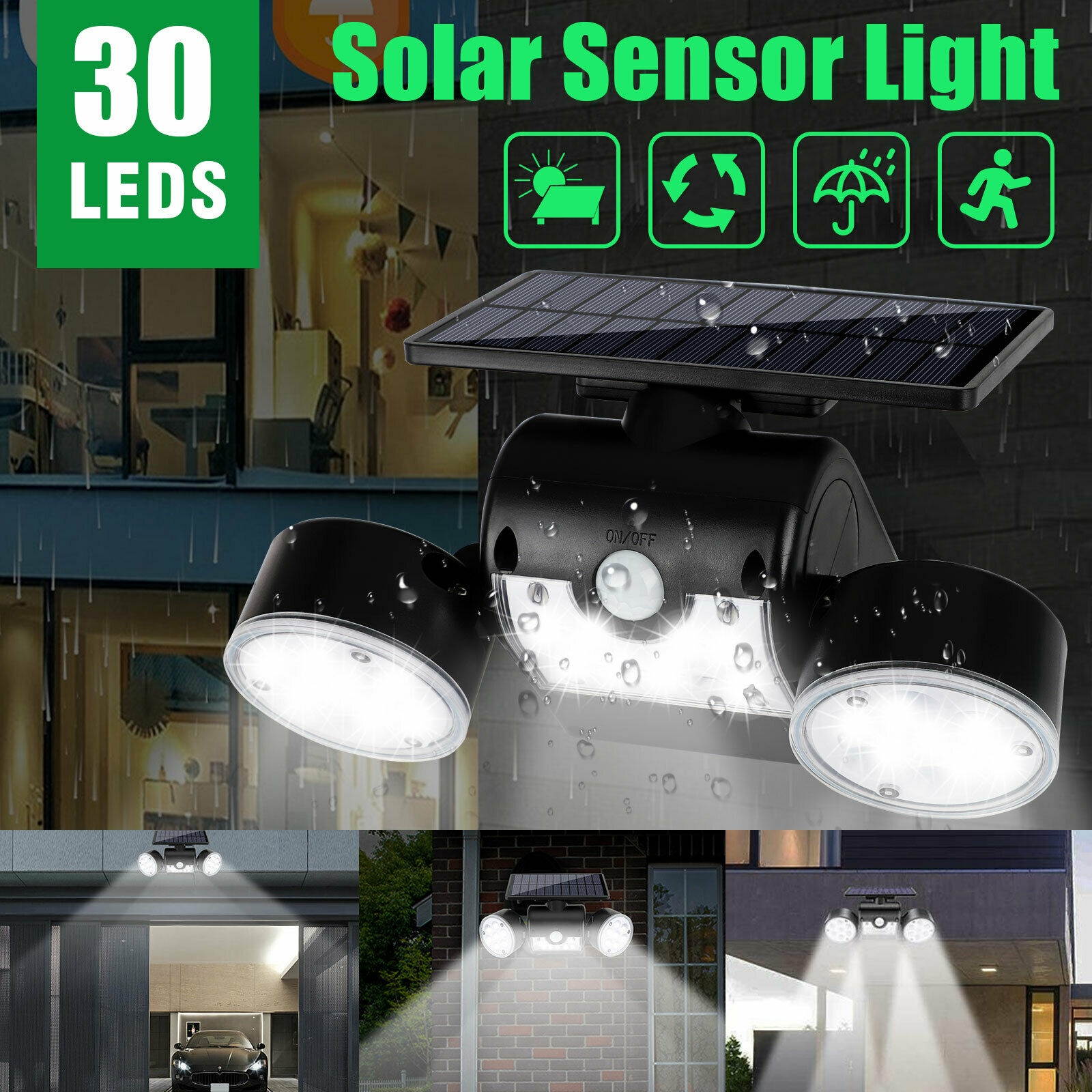 Solar Motion Sensor Detector Home Security Light Flood Guardian Torch Spotlight