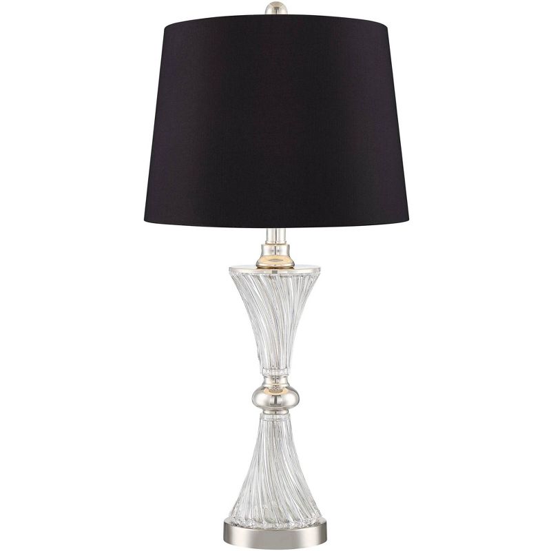 Regency Hill Luca Chrome Glass Black Shade Table Lamps with USB Port Set of 2