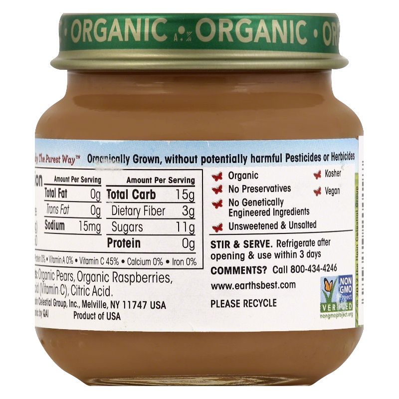 Earth's Best Organic Pureed Baby Food Pears & Raspberries - 4oz