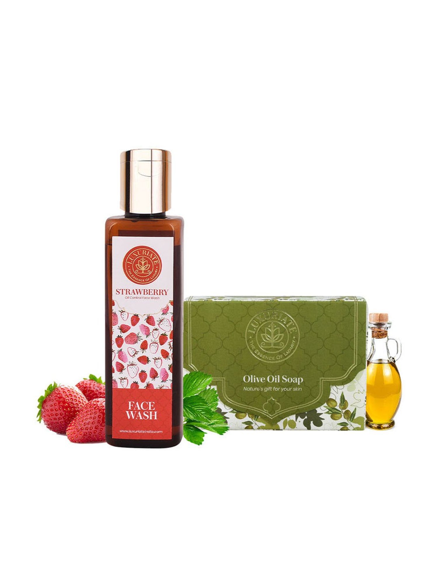 Luxuriate Olive Oil Soap and Strawberry Face Wash Cleanser Combo
