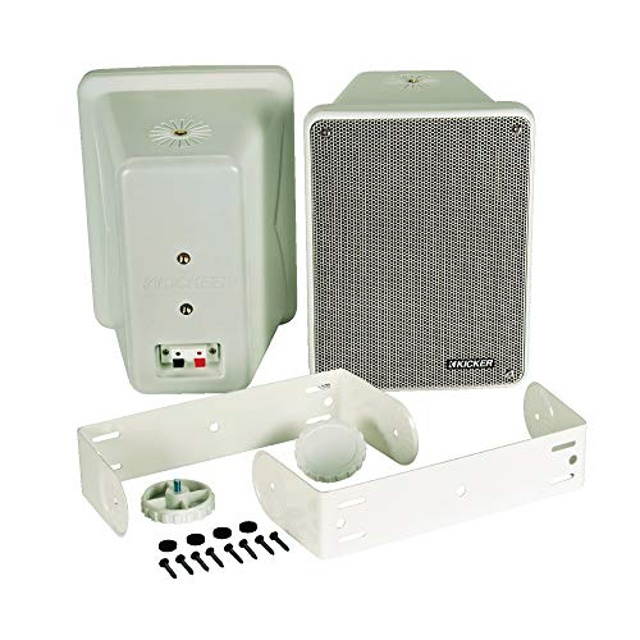 Kicker KB6 2-Way Full Range Indoor Outdoor Speakers (Pair) | Weatherproof Speakers for Patio Sunroom Garage Poolside in-Home | 6.5 inch woofer, 2x5 inch Horn Tweeter | Quick Mounting System