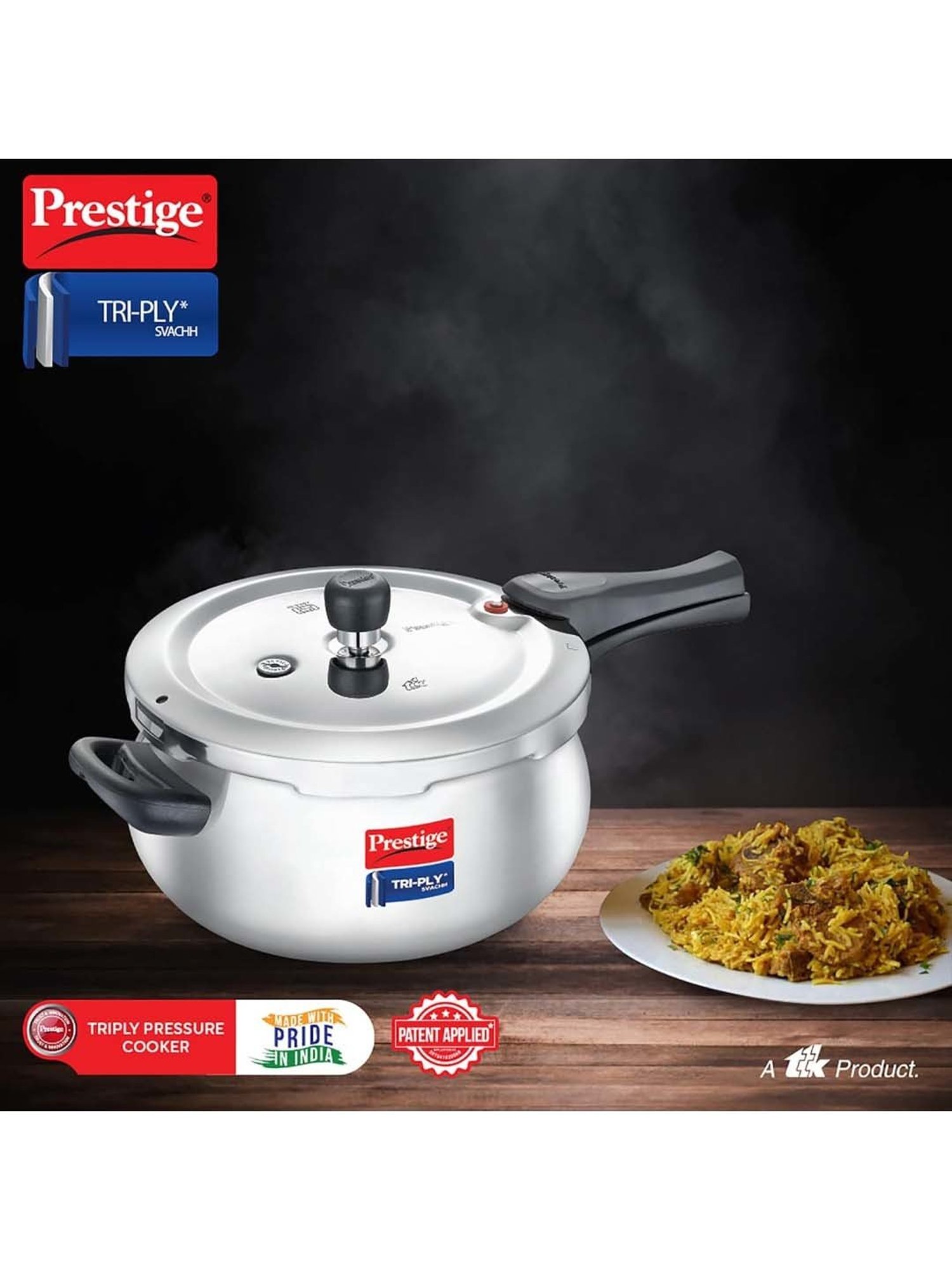 Prestige Silver And Black Stainless Steel 18 cm Svachh Handi Pressure Cooker (3 L)