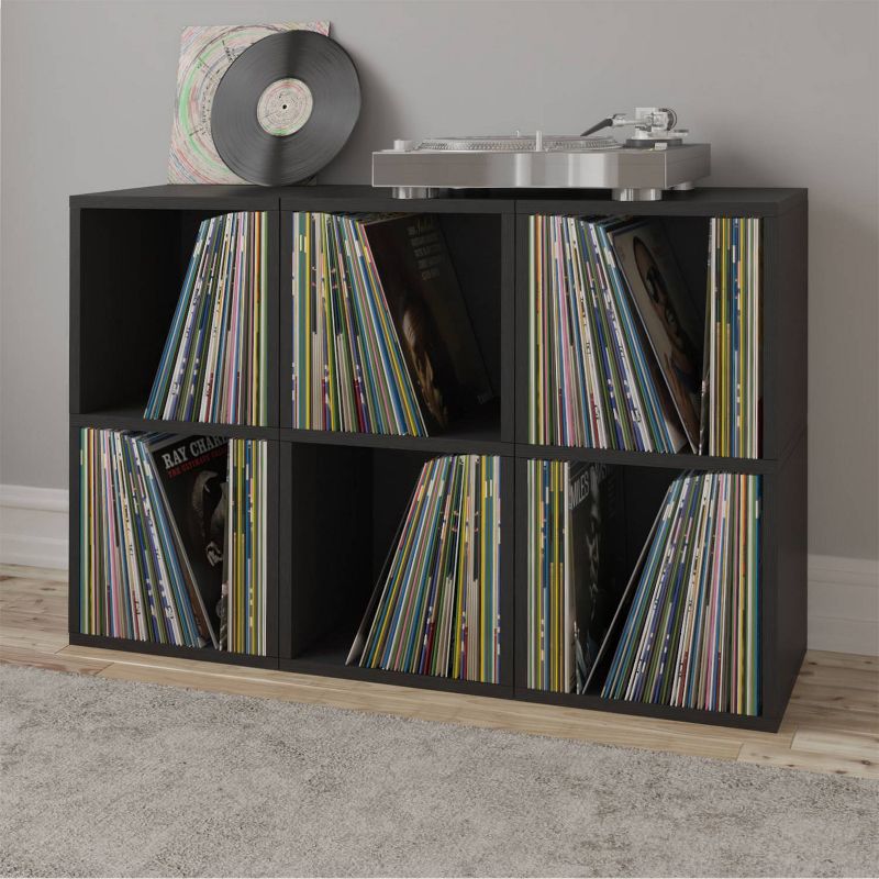 Way Basics Eco 2 Shelf Vinyl Record Storage Bookshelf Black Wood Grain