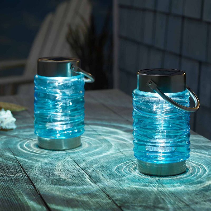 2pk 8" Wave Solar Outdoor Lantern Blue - Smart Solar