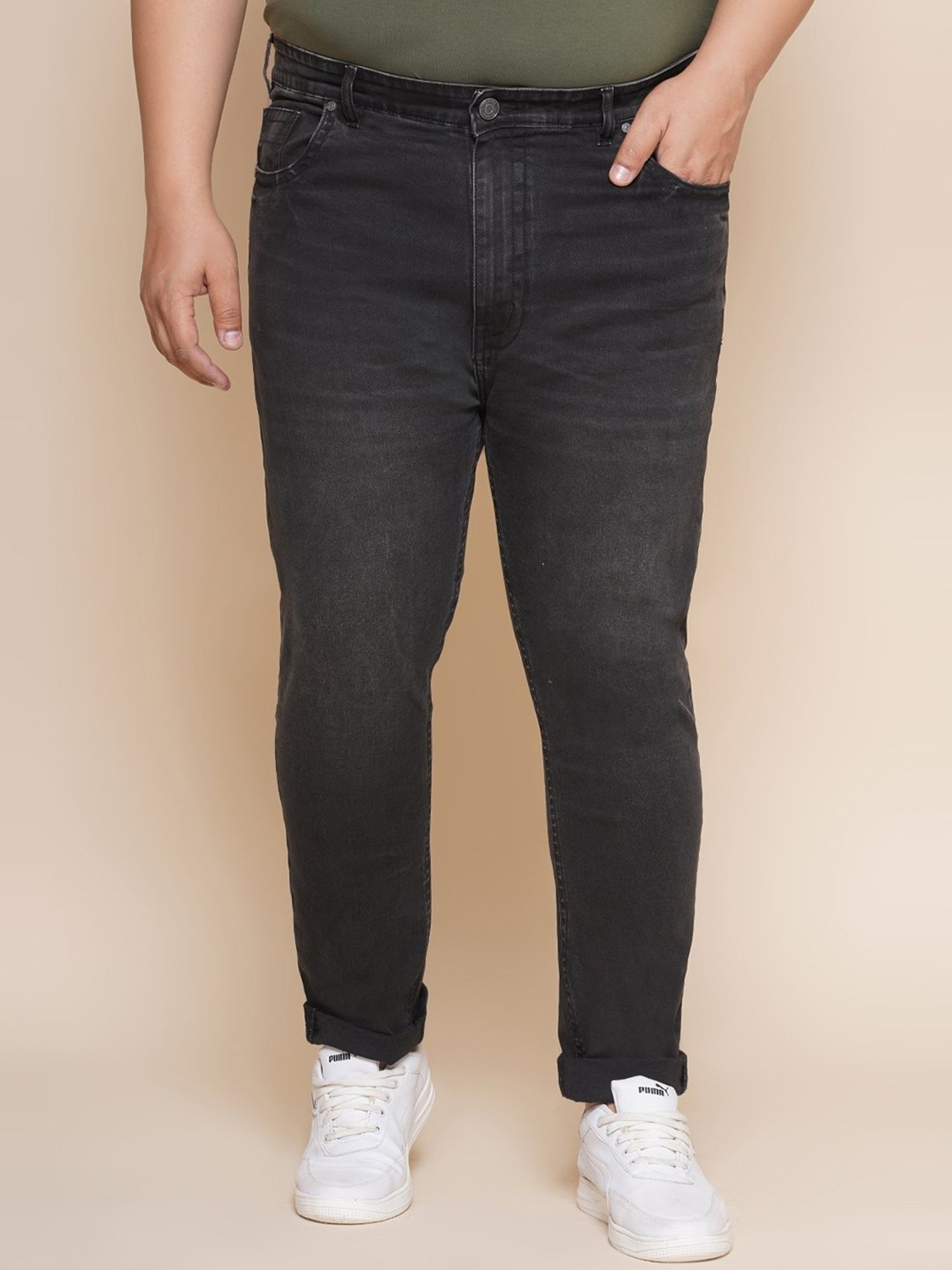 John Pride Black Regular Fit Lightly Washed Jeans