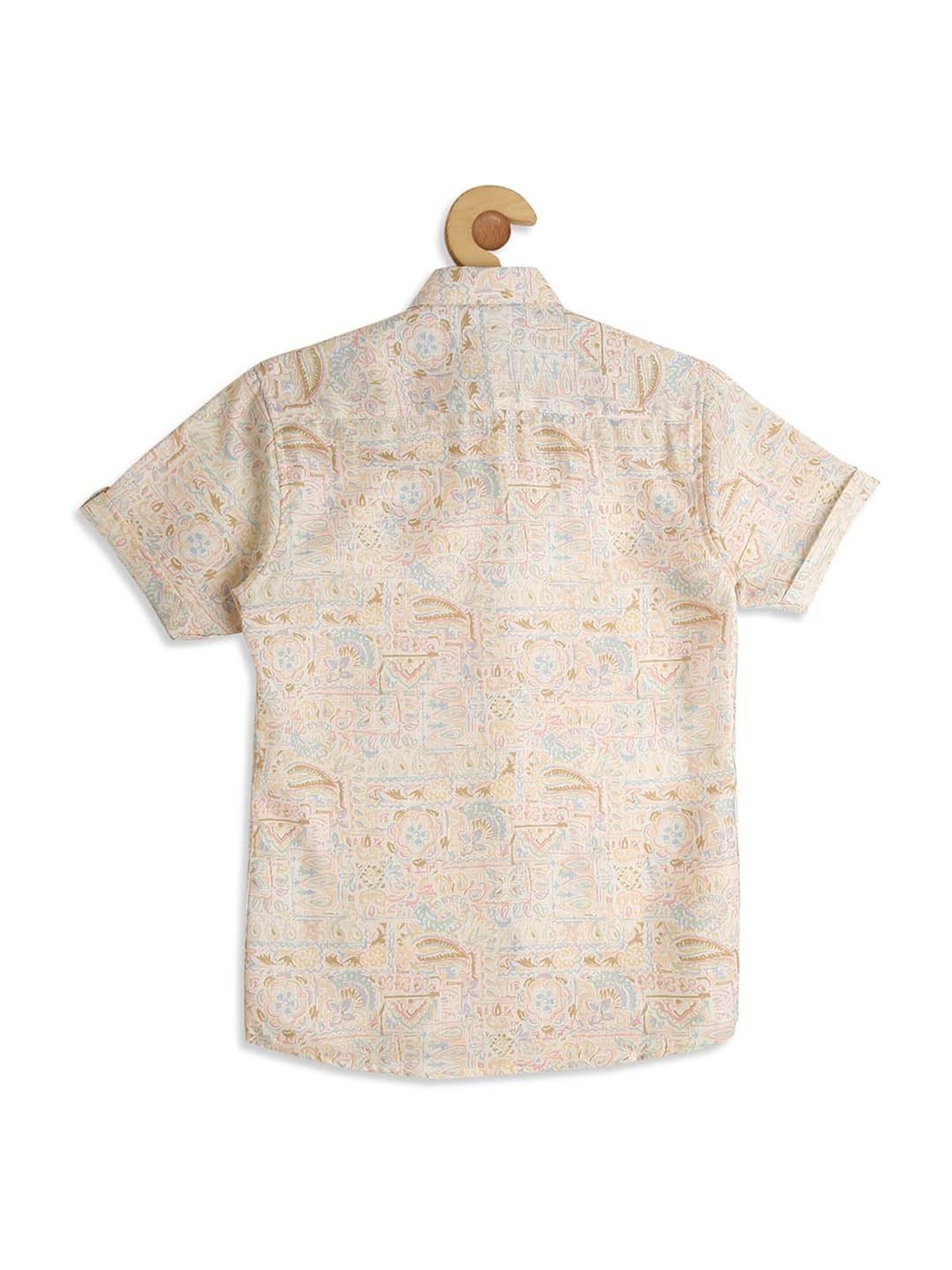 Cavio Kids Cream & White Cotton Printed Shirt with T-Shirt