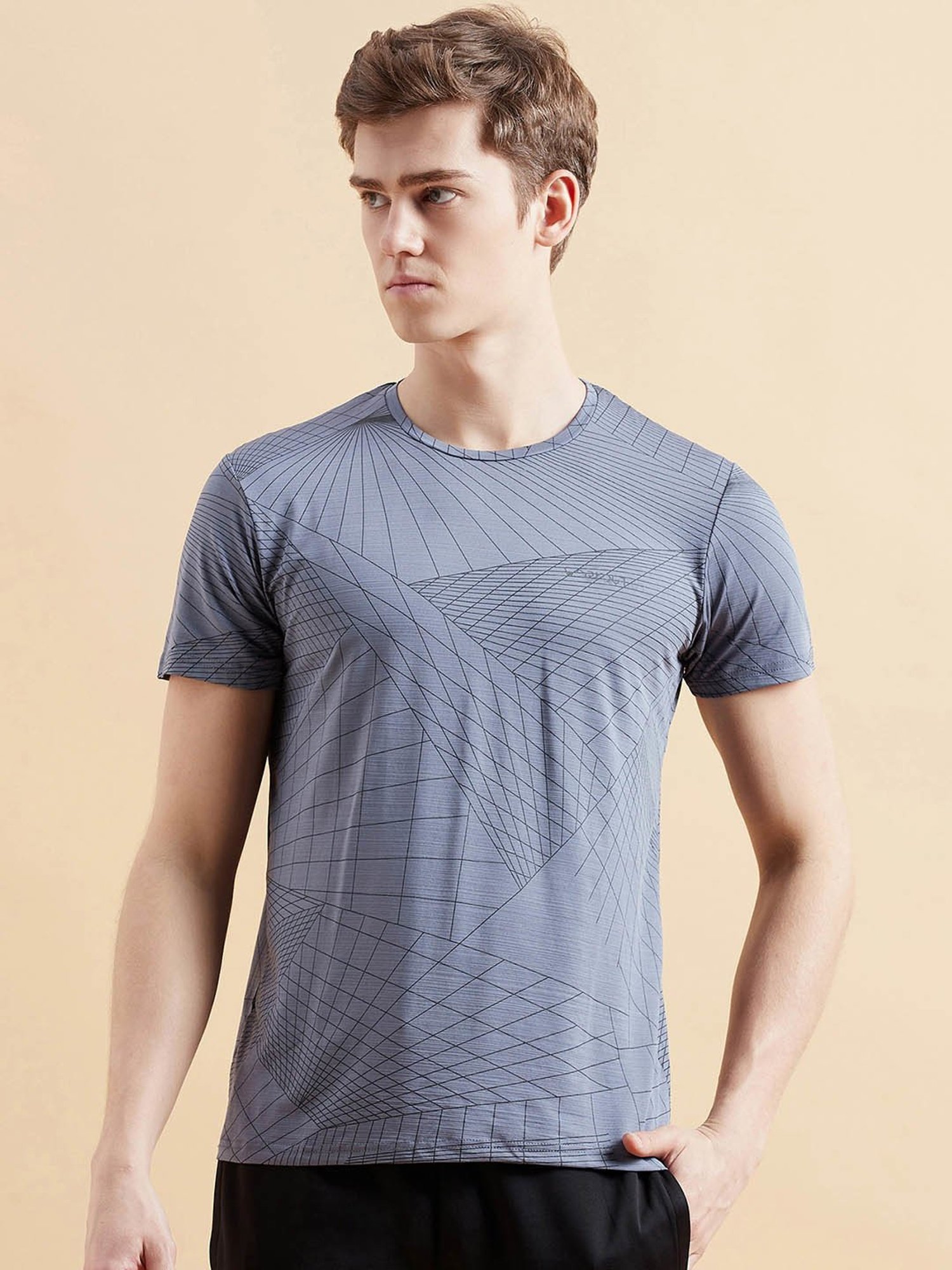 Sweet Dreams Light Grey Regular Fit Geometric Print Sports T-Shirt
