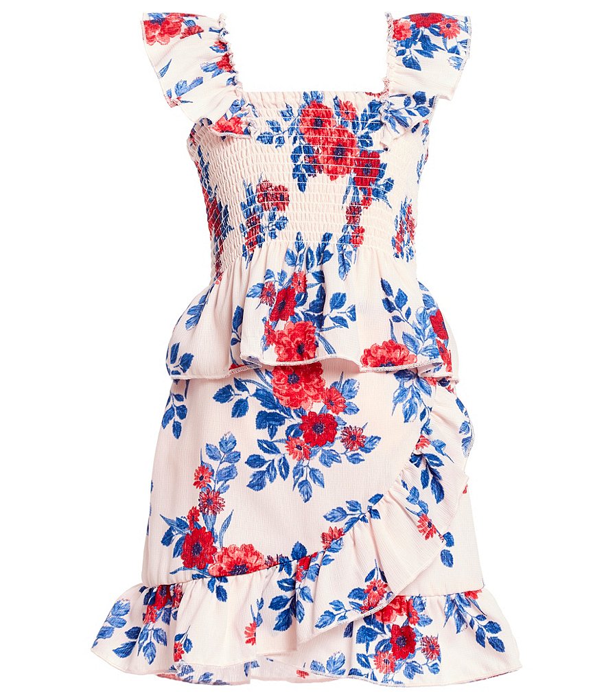 Zunie Big Girls 7-16 Flutter-Sleeve Floral Top & Wrap Skirt Matching Set