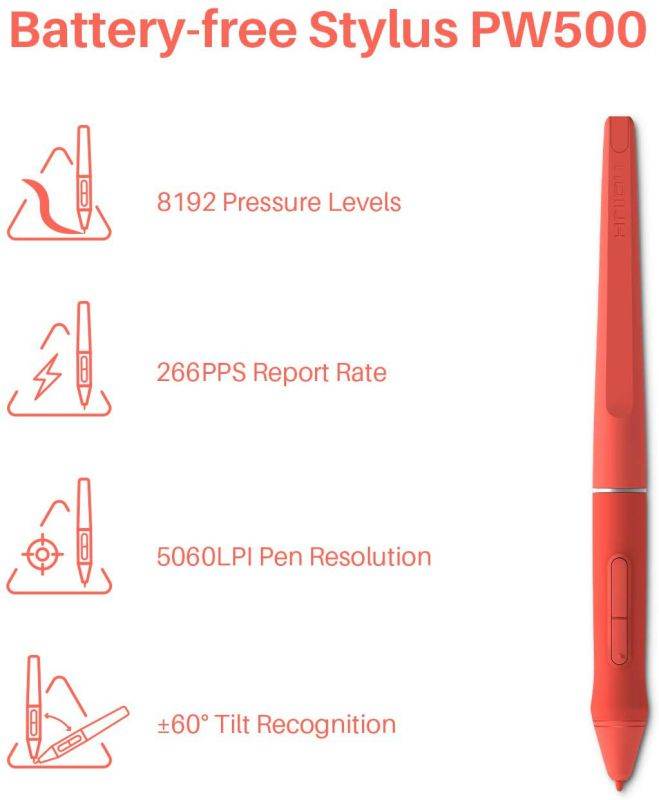 2020 Huion HS611 Graphics Drawing Tablet Android Supported Pen Tablet Tilt Function Battery-Free Stylus 8192 Pen Pressure with 8 Multimedia Keys 10 Express Keys and Touch Strip