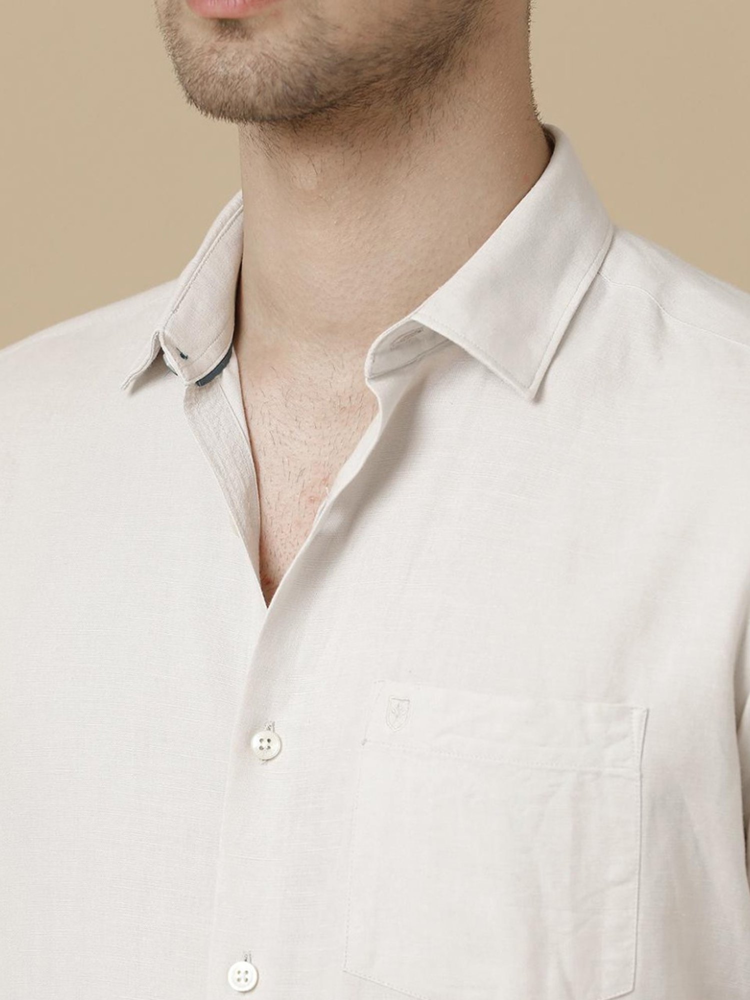 Linen Club Beige Linen Contemporary Fit Shirt