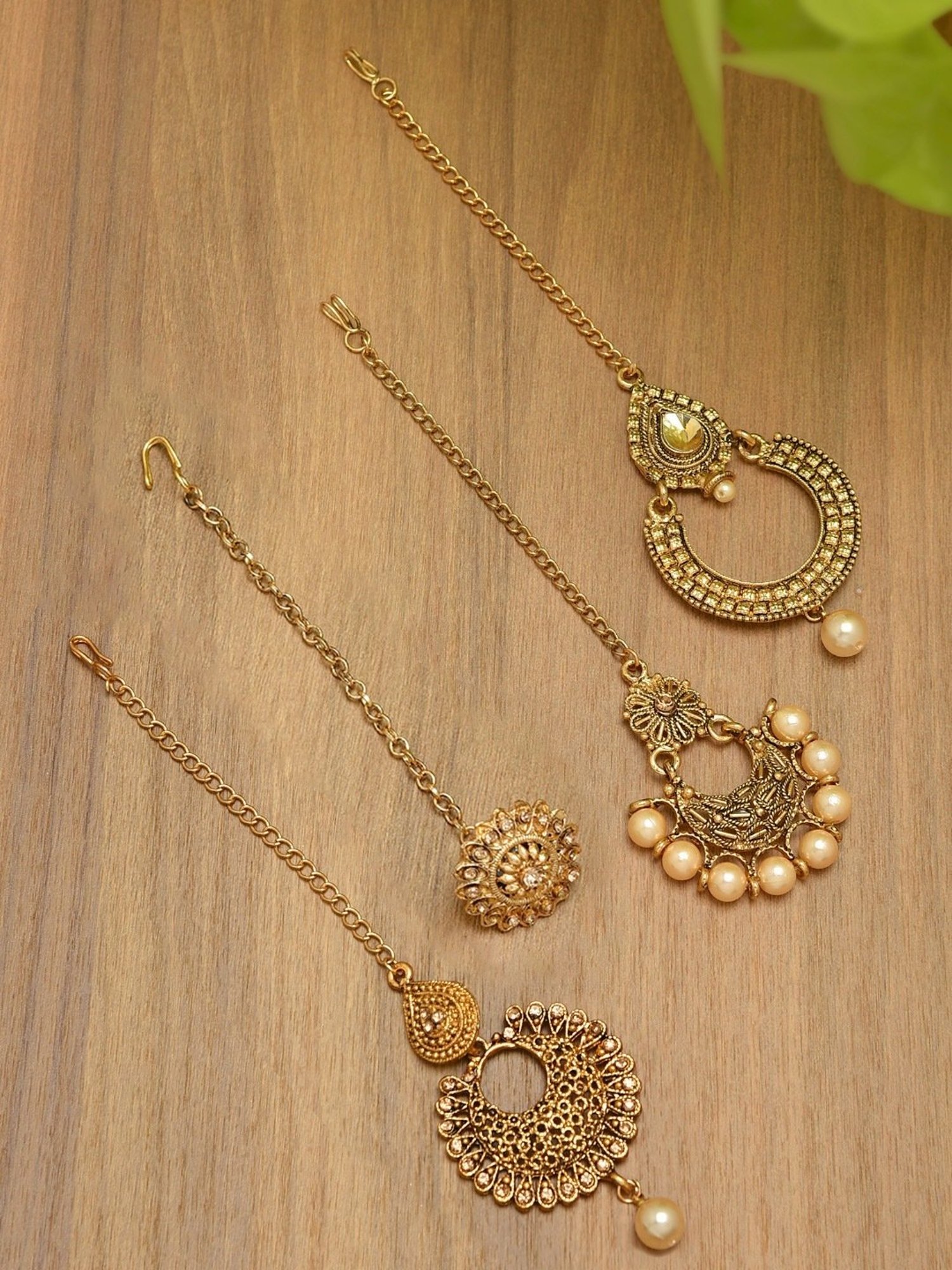 Zaveri Pearls Golden Alloy Maang Tikka - Set of 4