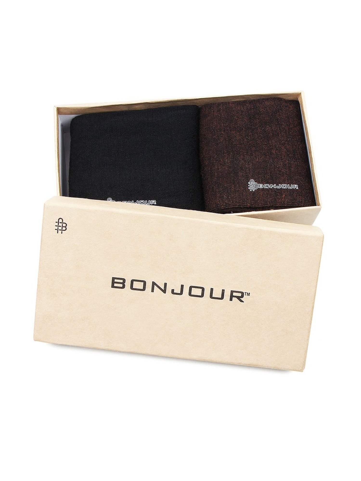Bonjour Brown and Black Socks (Pack Of 2)