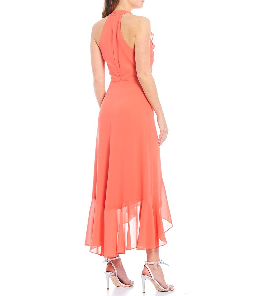 Belle Badgley Mischka V-Neck Sleeveless Valentine Ruffle Hi-Low Dress