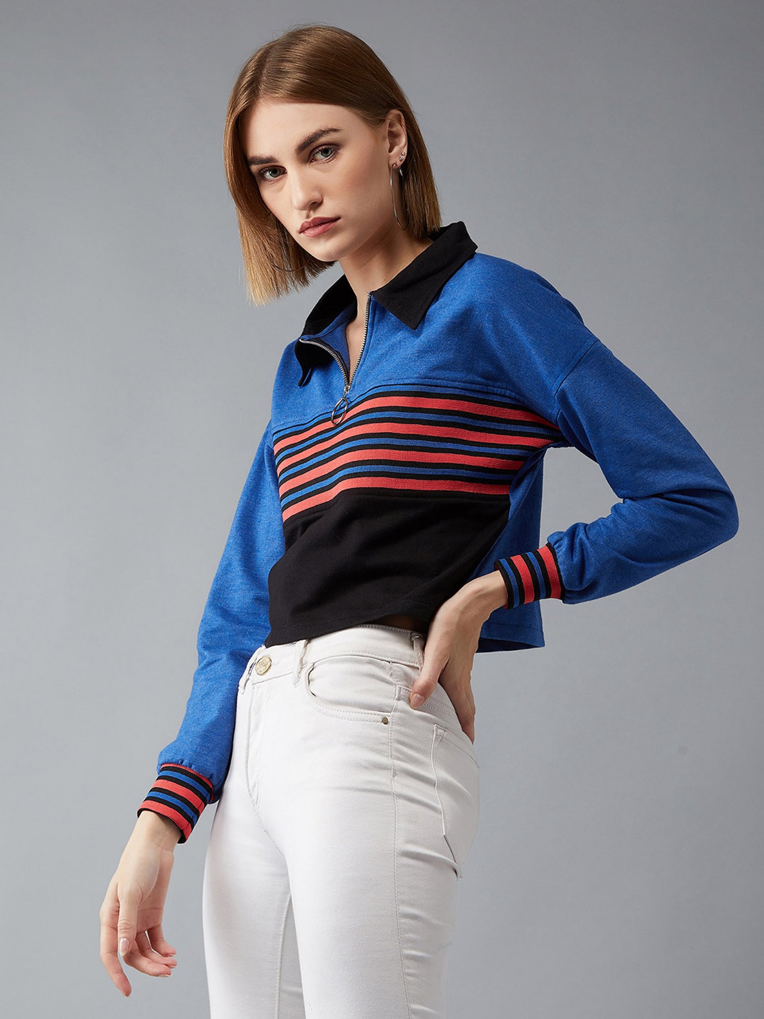 DOLCE CRUDO Multicolor Relaxed Fit Crop Sweatshirt