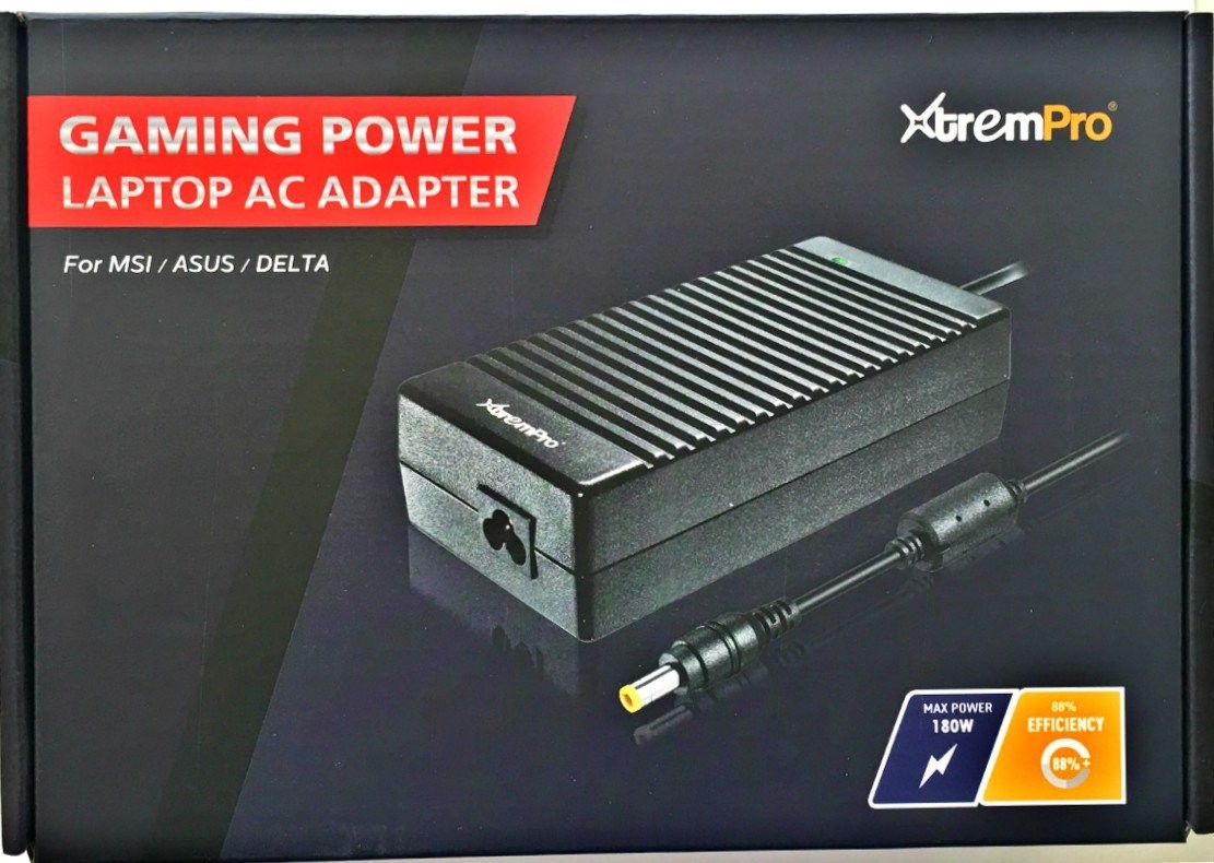 XtremPro Laptop Gaming Power AC Adapter w/ Power Supply Cord, Extra Long 8.4ft, 19V 9.5A 180W, 100 - 240V, 0.22 x 0.1" Plug Tip, 6.5" x 3.25" x1.75" for MSI, ASUS, DELTA - Black (11153)