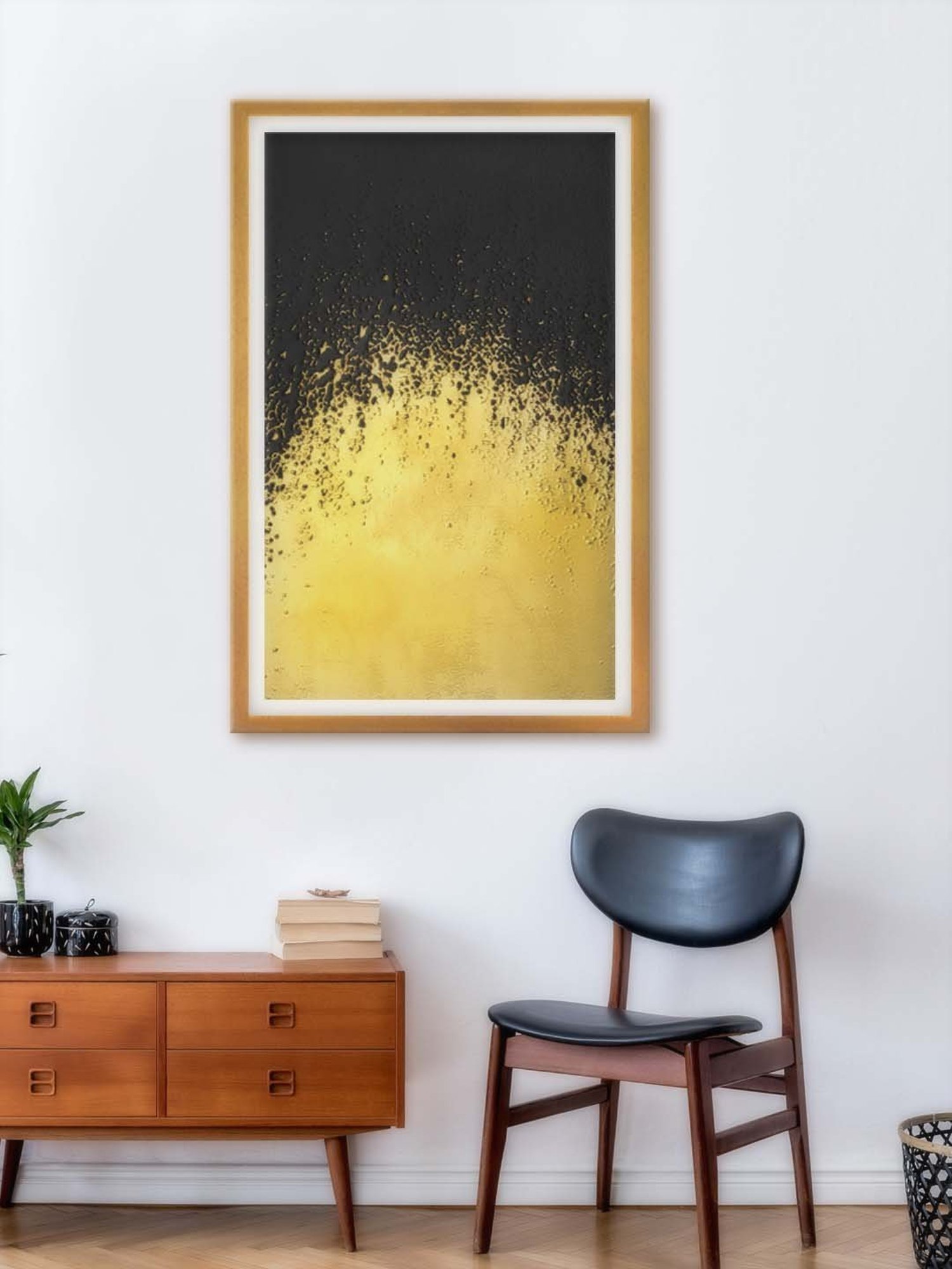 999Store Gold & Black Rustic Printed Canvas Painting