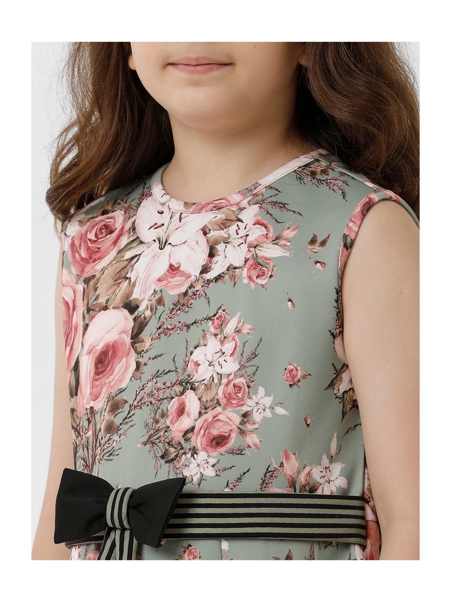 Kate & Oscar Kids Sage Green Floral Print Dress