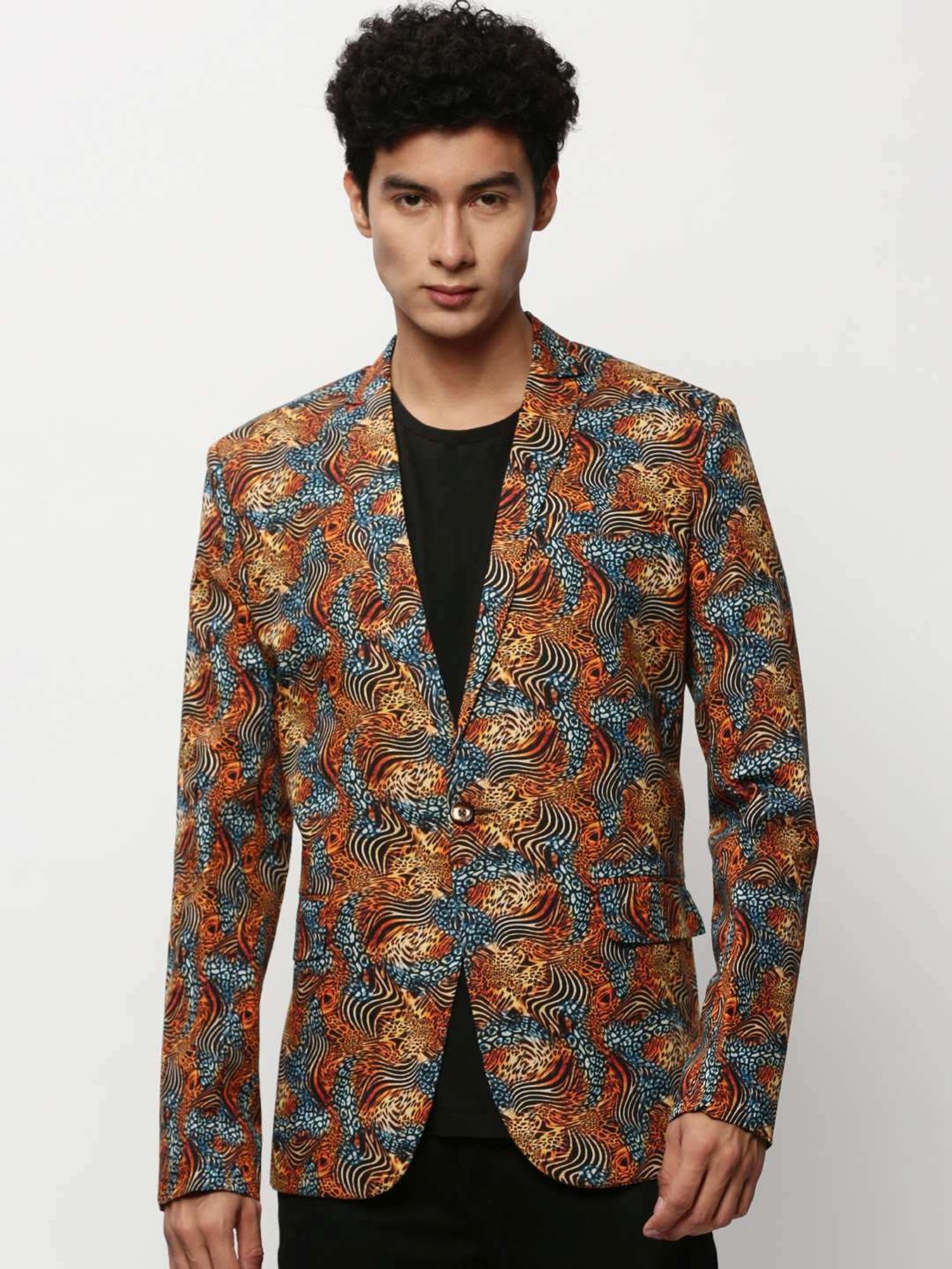 SHOWOFF Orange Slim Fit Printed Blazer