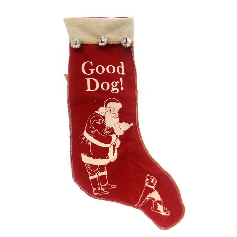 Christmas 16.0" Good Dog Stocking Santa Jingle Bells Puppy  -  Holiday Stockings