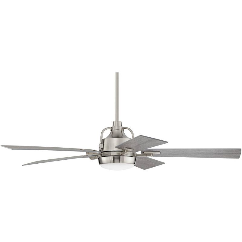 60" Casa Vieja Farmhouse Ceiling Fan with Light LED Dimmable Remote Brushed Nickel Gray Oak for Living Room Kitchen Bedroom Family