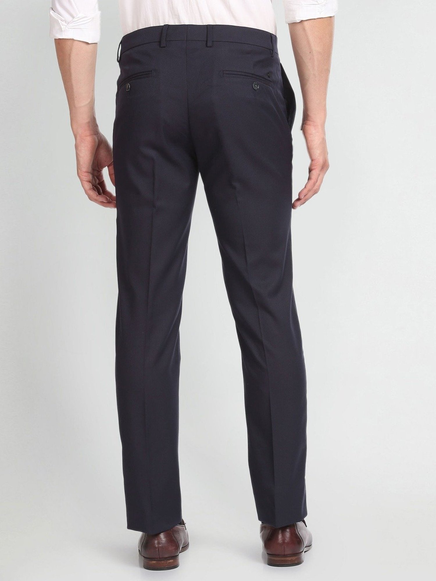 Arrow Navy Regular Fit Self Pattern Trousers