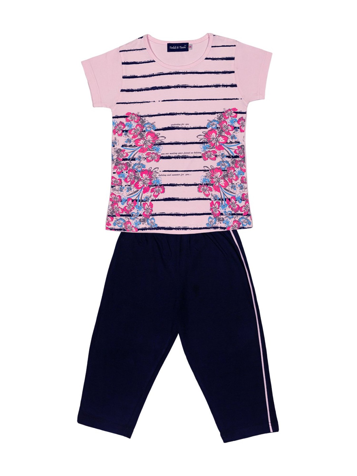Todd N Teen Kids Pink Cotton Graphic Print T-Shirt & Pants